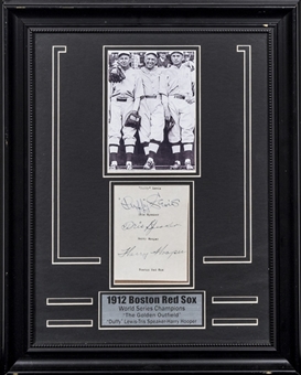 Duffy Lewis, Tris Speaker & Harry Hooper Signed Cut With Photo In 17x22 Framed Display (Beckett)